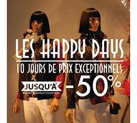 Affichesstore 30718 - Sticker Vitrophanie Electrostatique L70 H45 cm - Les Happy Days Jusqu'à -50% - Blanc sur Film PVC Transparent 150 Microns