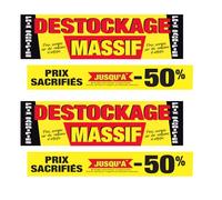 Affichesstore 30852 - Kit 4 Affiches Destockage Massif 2x L70 H20 cm + 2x L70 H10 cm - Prix Sacrifiés Jusqu'à -50% - Papier Satiné 170g. - Qualité Imprimerie