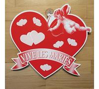 Affichesstore 30860 - Coeur Carton Ange Vive Les Mariés L34 H32 cm + 1 Ventouse - Décoration Mariage - Carton 1050g. - Imprimé Recto - Avec Trou ⌀ 3 mm