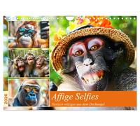 Affige Selfies - Calendrier mural 2026 format A4 paysage - Animaux drôles de la jungle - Calendrier mensuel CALVENDO