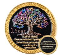 Affirmation Sobriety - Médaillon en forme de puce AA avec présentoir de pièces de monnaie, cadeau de sobriété pour anniversaire de mariage, mois et année pour homme et femme en convalescence (arbre de