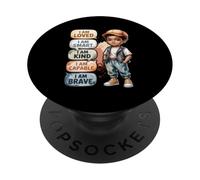 Affirmations positives d'un garçon Noir Je suis aimé, Intelligent, Gentil, Courageux PopSockets PopGrip Adhésif