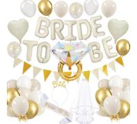 Affivia Bride to Be Ensemble de ballons décoratifs Jga pour femme avec ballons Bride to Be + voile + écharpe de mariée + bandeau, ballons beige et blanc pour enterrement de vie de jeune fille, fête de