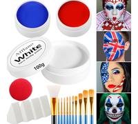Afflano Clown Maquillage Halloween, Kit De Peinture Corporelle Visage Blanc Bleu Rouge,Face Body Paint à Base d'Huile + Pinceaux Éponges Nez De Clown 20 Pcs, Joker SFX Vampire Cosplay Fête Maquillage