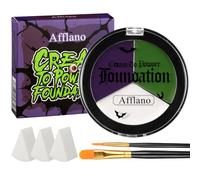 Afflano Kit de maquillage crème à poudre 3 pièces - Blanc, vert et violet foncé - Peinture imperméable pour le visage et le corps pour Halloween, cosplay, zombie, sorcière et scène