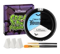 Afflano Kit de maquillage visage et corps 3 couleurs noir, blanc, bleu clair, fond de teint crème à poudre, gothique, Halloween, Joker, SFX, zombie, cosplay, scène