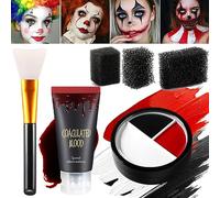 Afflano Maquillage Clown Effrayant Halloween Peinture Visage Faux Sang Kit, Peinture Visage Rouge Noir Blanc pour Enfant Costume Cosplay Gothique Squelette Zombie Vampire Peinture Corporelle à l'Huile