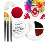 Afflano Peinture Corporelle Noir Blanc Rouge, White Face Body Paint Maquillage Deguisement Blanc Visage, Corporelle Pour Halloween Carnaval Clown Cosplay Zombie Vampire,Pinceaux èponges Red Nez 10 Kit
