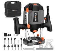 Affleureuse Défonceuse a Bois 1200W, Fexrror Affleureuse avec 30000 RPM, 7 Vitesses, Set de 12 Fraises, Port de Poussière, Support de Eail Parallèle, Réglage de la Profondeur de Fraisage