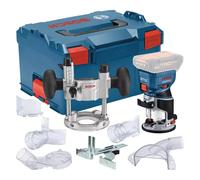 Affleureuse-defonceuse sans fil GKF 18V-8 solo + 1x base plongeante + 1x guide parallèle + 1x Pince de serrage 8mm + 1x Clé plate+ 3x adaptateurs poussière L (vendu sans batterie)