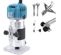 Affleureuse Défonceuse Trimmer Router Fraiseuse Électrique Outil à Bois 800W 30000RPM, 6 Vitesses Variables, Pince 6.35mm + 15 Fraises à Défoncer Queue de 1/4", pour Travail du Bois (D(6.35mm))