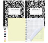 Affrolling Lot de 2 cahiers de laboratoire sans carbone 21,6 x 27,9 cm, 25 ensembles de pages, 50 pages, total de laboratoire, ingénierie, chimie, calcul, carnet scientifique, reliure à spirale (noir
