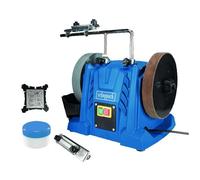 Scheppach Affûteuse à eau TIGER 5000S | Moteur à induction 150W, Meule en corindon supérieur de Ø 200mm, Dispositif universel | Pâte à poncer | Disque à poncer en cuir | Jauge d'angle