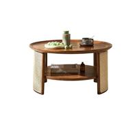 AFGFGHES Petite table basse ronde en bois de rotin, style Wabi-sabi rétro en rotin, table basse ronde, table basse table à thé, tables de salon