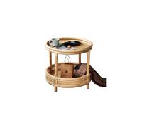 AFGFGHES Table d'appoint de canapé en bois et rotin, table basse moderne, table ronde, table d'appoint de salon