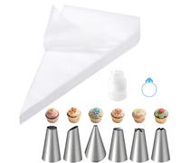 afhgdjr 100 Pcs Poche a Douille Patisserie,Poches à Douilles,Comprenant 6 Douilles en INOX,1 Adaptateur,Kit Patisserie,Très Approprié pour Faire des Gâteaux et des Biscuits Cupcake