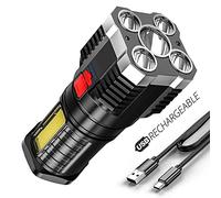 AFHU Lampe de poche LED 2022 P7900 à 5 cœurs pour urgence en plein air, lampes DEL explosion, étanche IPX6, 4 vitesses, intensité variable, rechargeable, lumière forte la maison Argenté.