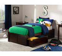 AFI Concord Lit plateforme double XL avec pied de lit et tiroirs de rangement en noyer