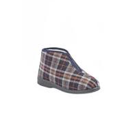Afibel - Chaussons Montants Zippés Fourrés Largeur Confort Écossais Chaussures Bleu Polyester