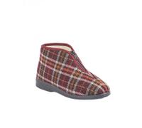 Afibel - Chaussons Montants Zippés Fourrés Largeur Confort Écossais Chaussures Rouge Polyester