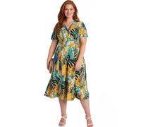Afibel - Robe Cache-Coeur Courte Floral Et Peau De Bête Femme Vert Polyester - Taille : 42/44