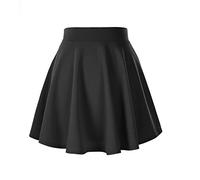 Afibi Femmes Casual Mini Stretch Taille Éclairé Plain plissé Jupe Patineuse (Medium, Noir)