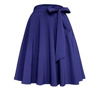 Afibi Jupe vintage taille haute trapèze patineuse évasée midi avec poches pour femme, bleu marine, Taille XL