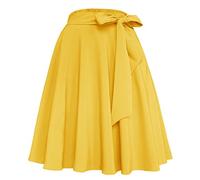 Afibi Jupe vintage taille haute trapèze patineuse évasée midi avec poches pour femme, jaune, Taille XL