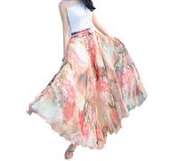 Afibi Women Full/Ankle Length Blending Maxi Chiffon Long Skirt Beach Skirt (Medium, Design K(2))