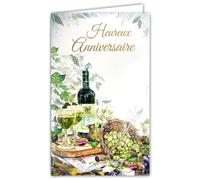 15-6580 Carte Heureux Anniversaire pour homme - vin blanc raisin - Avec Enveloppe Blanche format 12x19,5cm - Espace blanc réservé à l'écriture