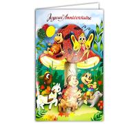 Afie 17-6029 Carte Porte-Billet avec Enveloppe Joyeux Anniversaire pour Enfants Illustration Champignon Manège Chevaux Phoque Otarie Insectes Coccinelles Papillons Fourmies - Fabriqué en Europe