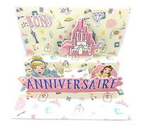 Afie 200474 Carte Dépliante Bon Anniversaire Pop-up 3D Princesses Disney Château la Belle et la Bête Cendrillon Raiponce caméléon Pascal - Avec Enveloppe rose 12x17,5cm - Petit mot à écrire au dos