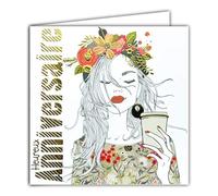 Afie 22019 Carte Carrée Dorée Or Heureux Anniversaire Jeune Fille Femme Couronne de Fleurs dans les Cheveux 22019