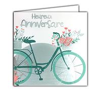 Afie 22036 Carte Carrée Argentée Heureux Anniversaire Vélo Bicyclette Femme Panier Fleurs Bouquet