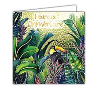 Afie 22059 Carte Carrée Heureux Anniversaire Oiseau Toucan sur fond Or Doré Brillant Texturé Effet Relief Tropical Exotique Jungle