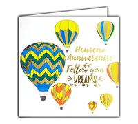 Afie 22065 Carte Heureux ANNIVERSAIRE Follow your dreams Suis tes rêves en Or Doré Brillant - Carte carrée 145x145mm avec enveloppe - Fabrication Française ; Montgolfières ;