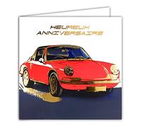 AFIE 22078 Carte avec Enveloppe Carrée 15x15cm Heureux ANNIVERSAIRE Voiture Rouge et Or Doré Brillant Automobile Sport Mécanique Allemand Course GT1 LMP2 Homme Garçon Masculin - Fabriqué en France