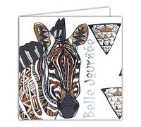 Afie 22099 Carte avec Enveloppe Carrée 15x15cm Belle Journée Zèbre Argenté Brillant en relief texturé Ethnique Chic Animal Africain Petit Message Mot Pour toi Fête Anniversaire -Fabriqué en France