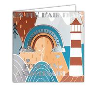 Afie 22105 Carte avec Enveloppe Carrée 15x15cm Pour ton ANNIVERSAIRE Argenté Brillant en relief texturé Air frais Embruns Marins Mer Phare Arc-en-ciel Souhaits Joie Bonheur Cadeau -Fabriqué en France