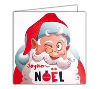 Afie 23001 Carte Carrée Père Noël Joyeux Bonnet à pompon Chapeau Rouge Brillant Barbe Clin d'œil Lunettes Fêtes de fin d'année - Avec Enveloppe Blanche