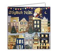 23017 Carte Carrée en Or Doré Brillant Père Noël Joyeux Ville Sapin Guirlande lumineuse Fêtes de fin d'année - Avec Enveloppe Blanche