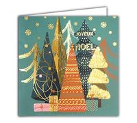 Afie 23028 Carte Carrée Joyeux Noël Sapins en Or Doré Brillant Cadeaux Flocons Fêtes de fin d'année - Avec Enveloppe Blanche