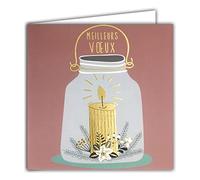 AFIE 23045 Carte Carrée Bonne Année Meilleurs Vœux Bougie Or Doré Brillant Lanterne Photophore Fleur Baies Sapin Fêtes de fin d'année - Avec Enveloppe Blanche