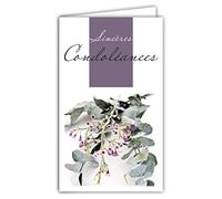 24-1033 Carte Sincères Condoléances Format 16x9,5cm avec Enveloppe Blanche Branche Arbre Eucalyptus Gunnii A Feuilles Rondes Fleurs Séchées Violettes Mauves - Fabriquée en France