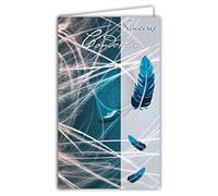 AFIE 24-1040 Carte Sincères Condoléances Format 16x9,5cm avec Enveloppe Blanche Décès et Deuil - Cérémonie Funéraire - Plumes Bleues Âme - Fabriquée en France