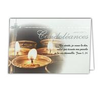 AFIE 24-5002 Carte Argentée avec Enveloppe 145x105mm - Sincères Condoléances avec Psaume Texte Mots Citation Bible Nouveau Testament Croix Chrétienne Catholique Bougies église - Fabriqué en France