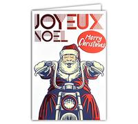 AFIE 61-5512 Carte Joyeux Noël Merry Christmas Père Noël Chapeau Bonnet Moustache Barbe Moto Livraison Cadeaux Rouge Brillant