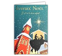 AFIE 61-5527 Carte Joyeux Noël Crèche Carte Joyeux Noël Il est né le Divin Enfant 25 Décembre église Crêche Naissance Jésus Marie Joseph étoile Chrétien Catholique Religieux Religieuse Or Dorure Doré