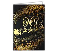 Afie 61-5628 Carte Joyeux Noël Traineau Rennes étoiles en Or Doré Brillant Scintillant étincelant Flamboyant Fêtes de Fin d'Année - Avec Enveloppe Blanche