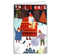 Afie 61-5634 Carte Joyeux Père Noël Rouge Brillant Scintillant étincelant Flamboyant Cadeau Enfants Neige Sapins Fêtes de Fin d'Année - Avec Enveloppe Blanche